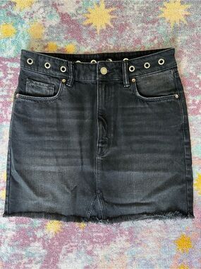 All Saints Black Lilia Eyelet Grommet Waist Denim Skirt
